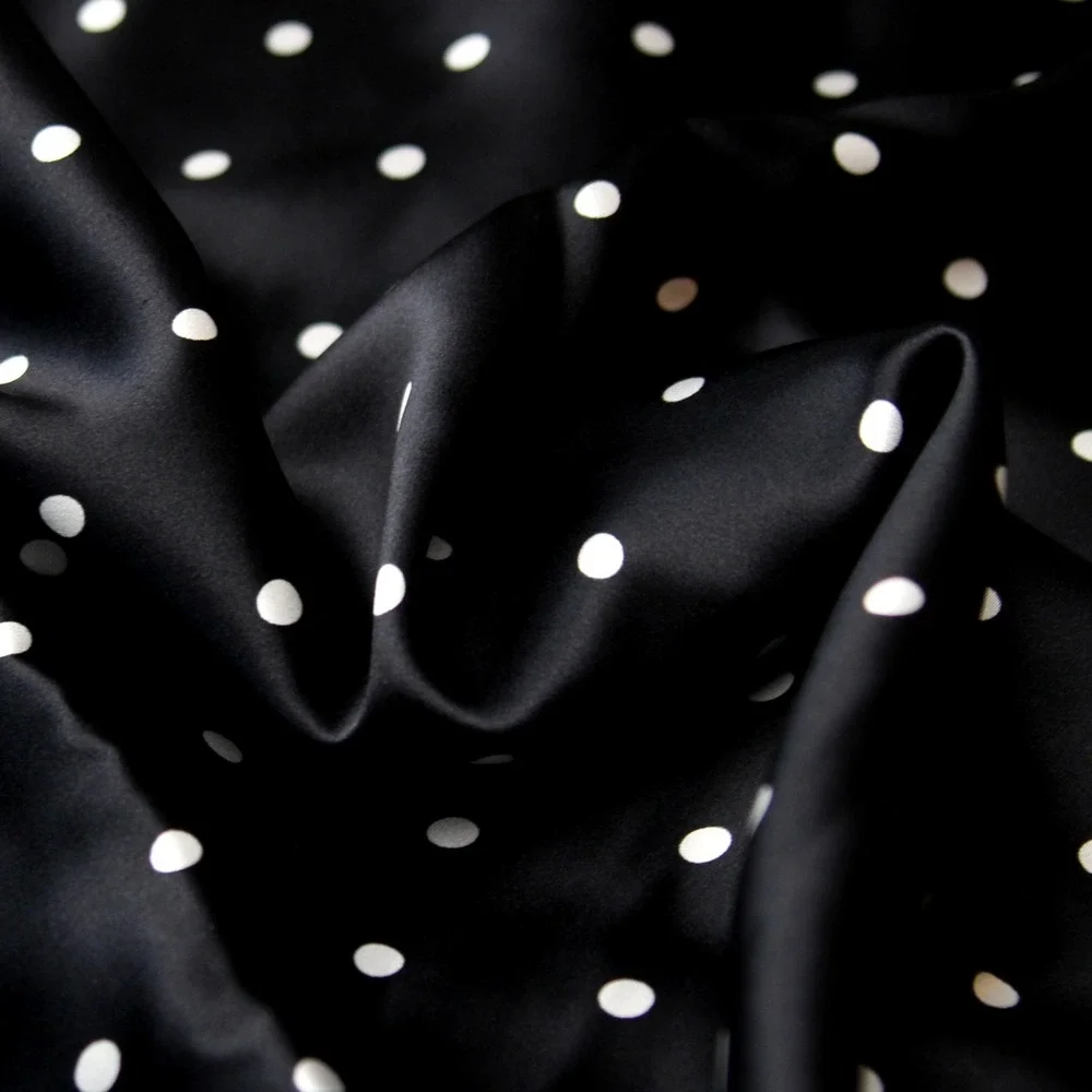 Black White Polka Dot 100 Pure Silk Charmeuse 19mm Fabric By Half Yard 44